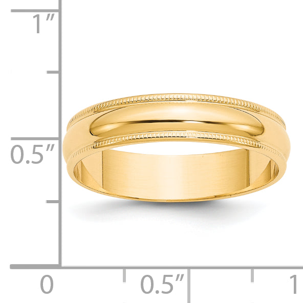 14k Yellow Gold 5mm Lightweight Milgrain Half Round Wedding Band Size 4