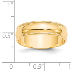 14k Yellow Gold 6mm Lightweight Milgrain Half Round Wedding Band Size 4