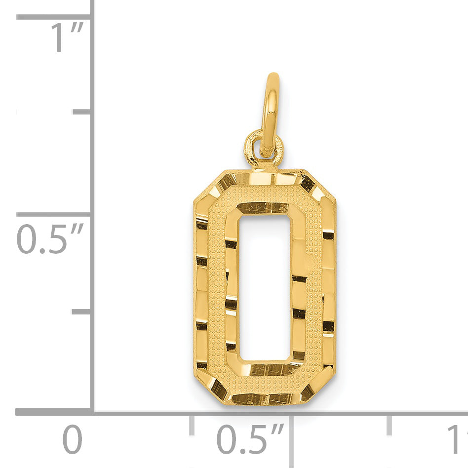 14K Gold Diamond-Cut Number 0 Charm Polished Medium Pendant