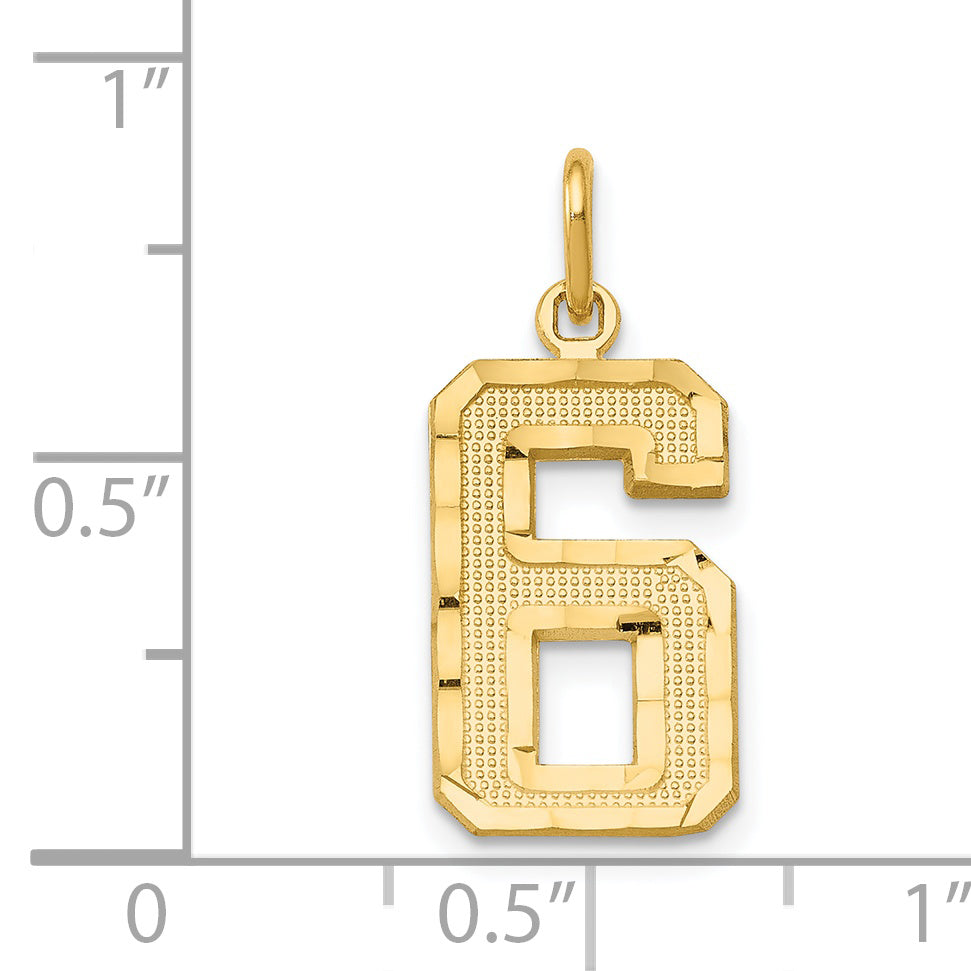 14K Gold Diamond-Cut Number 6 Charm  Polished Medium