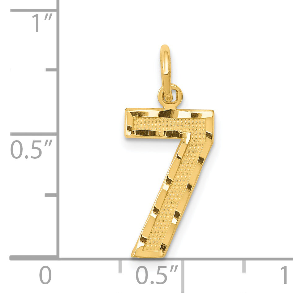 14K Gold Diamond-Cut Number 7 Charm with Polished Finish