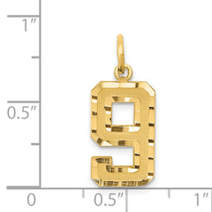 14K Gold Diamond-Cut Number 9 Charm with Polished Finish  Medium Size