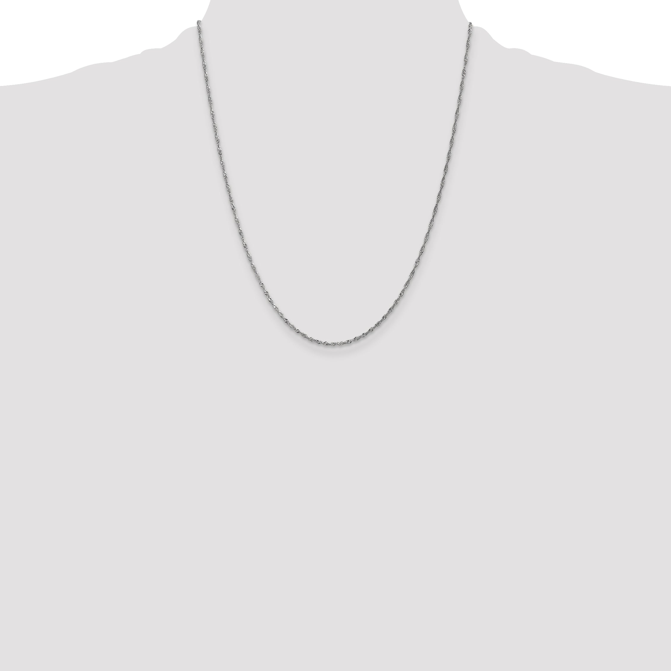 14K White Gold Singapore Chain Necklace with Polished Rhodium Finish