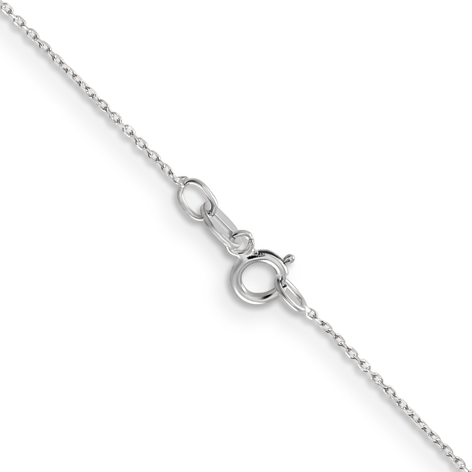 14K White Gold 14 inch .6mm Diamond-cut Round Open Link Cable with Spring Ring Clasp Chain