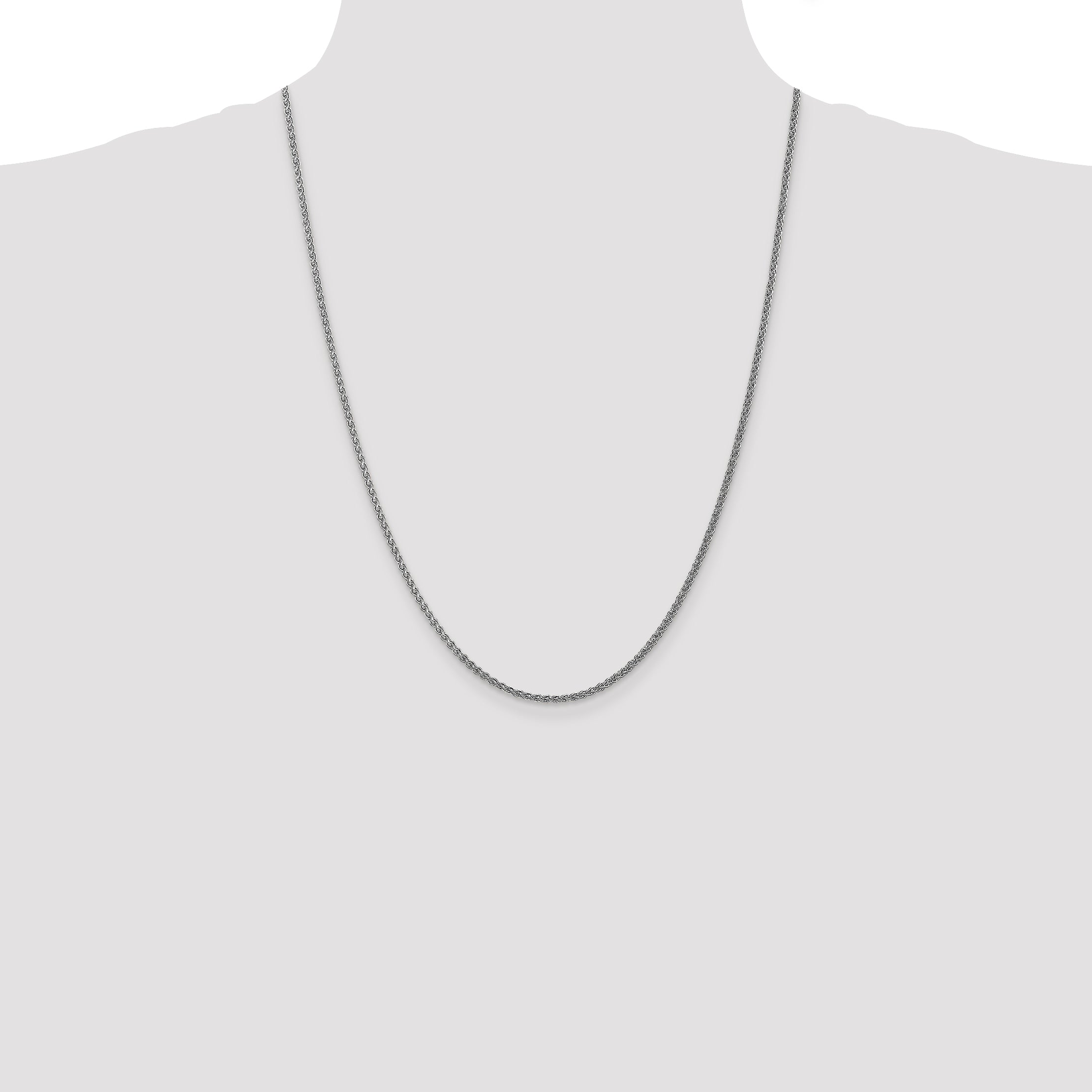 14K White Gold Polished Spiga Necklace with Rhodium Finish