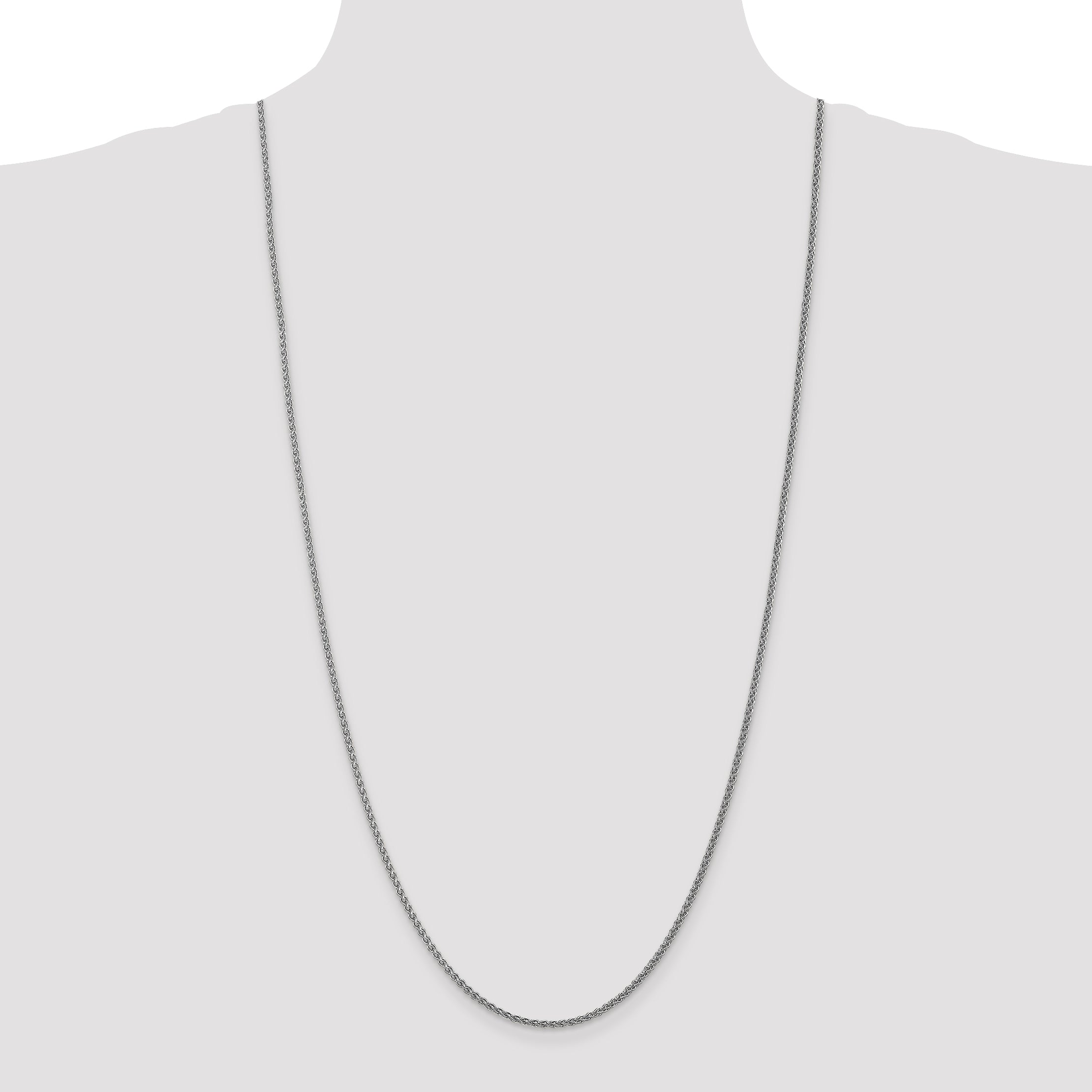 14K White Gold Polished Spiga Necklace with Rhodium Finish