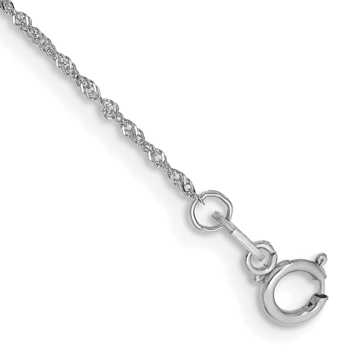 14K White Gold 10 inch 1mm Singapore with Spring Ring Clasp Anklet