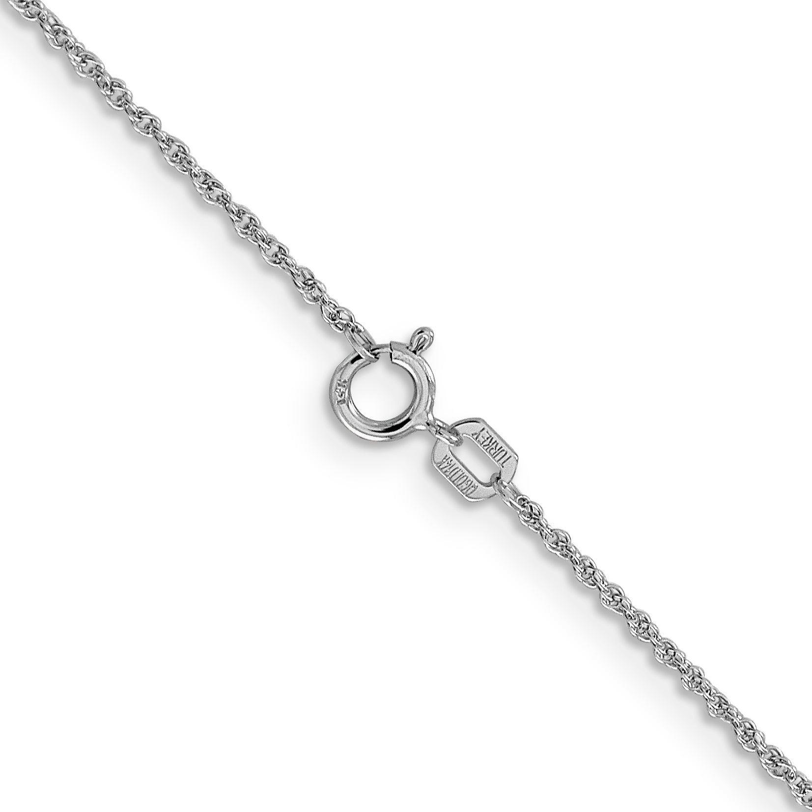 14K White Gold 16 inch 1.1mm Baby Rope with Spring Ring Clasp Chain