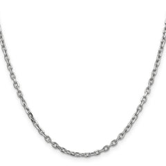 14K White Gold 16 inch 3mm Diamond-cut Round Open Link Cable with Lobster Clasp Chain