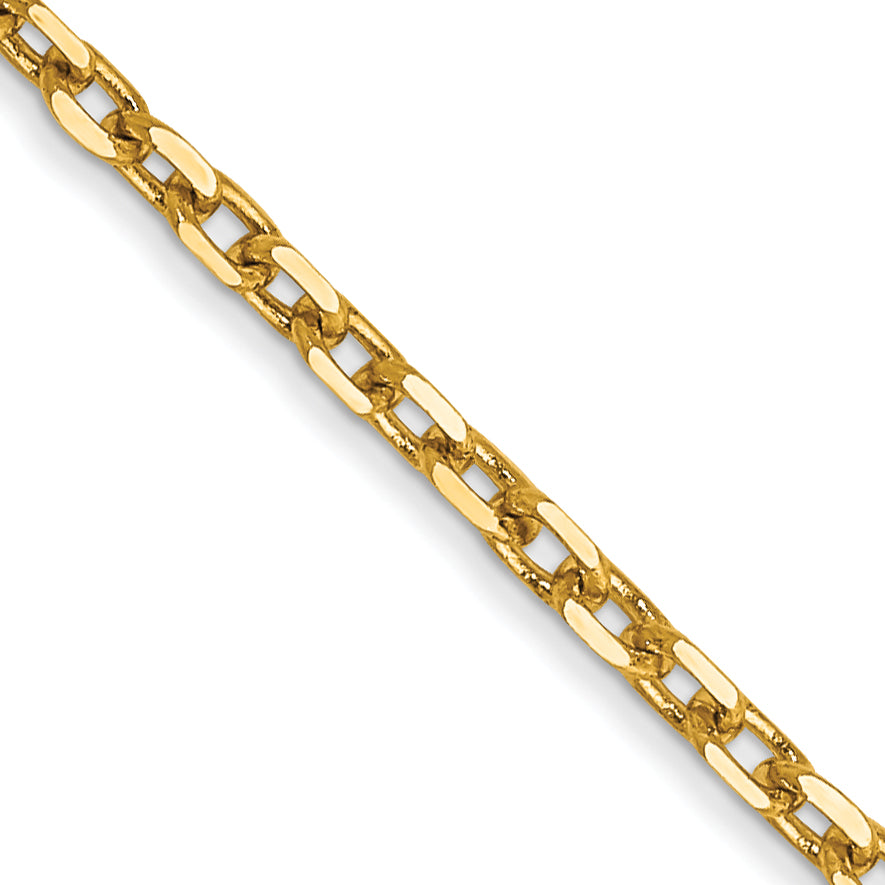 14K 30 inch 1.8mm Diamond-cut Round Open Link Cable with Lobster Clasp Chain