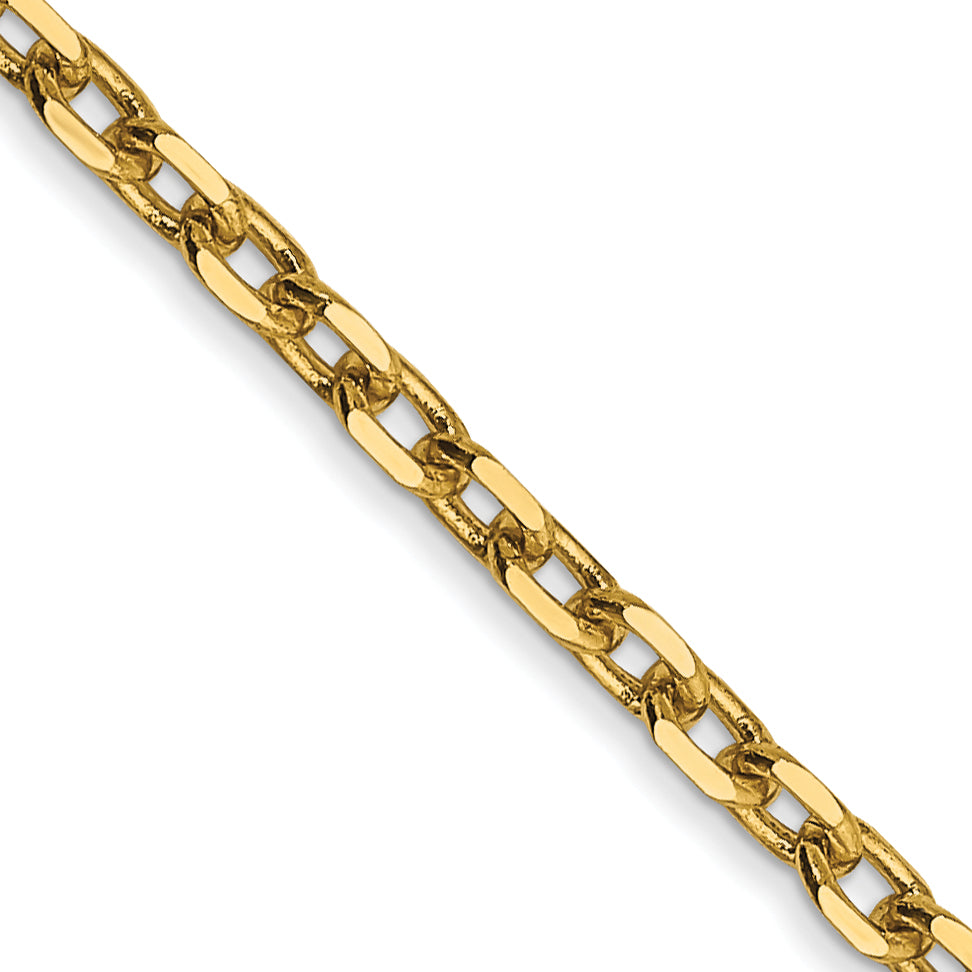 14K 30 inch 2.2mm Diamond-cut Round Open Link Cable with Lobster Clasp Chain