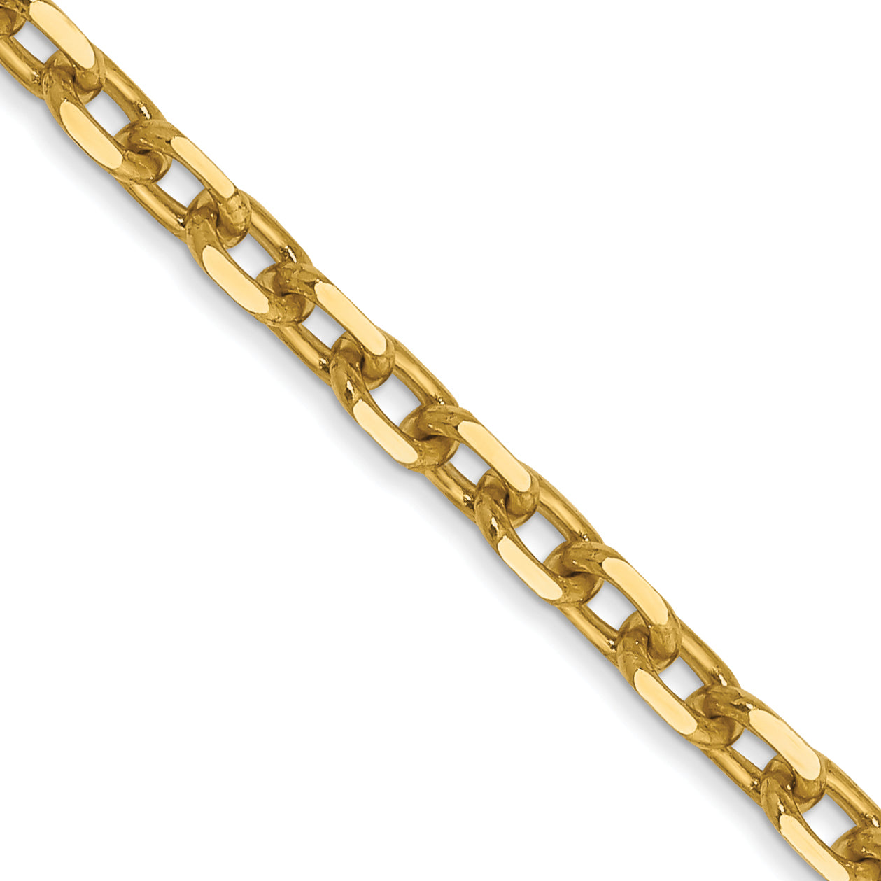 14K 30 inch 4mm Diamond-cut Round Open Link Cable with Lobster Clasp Chain