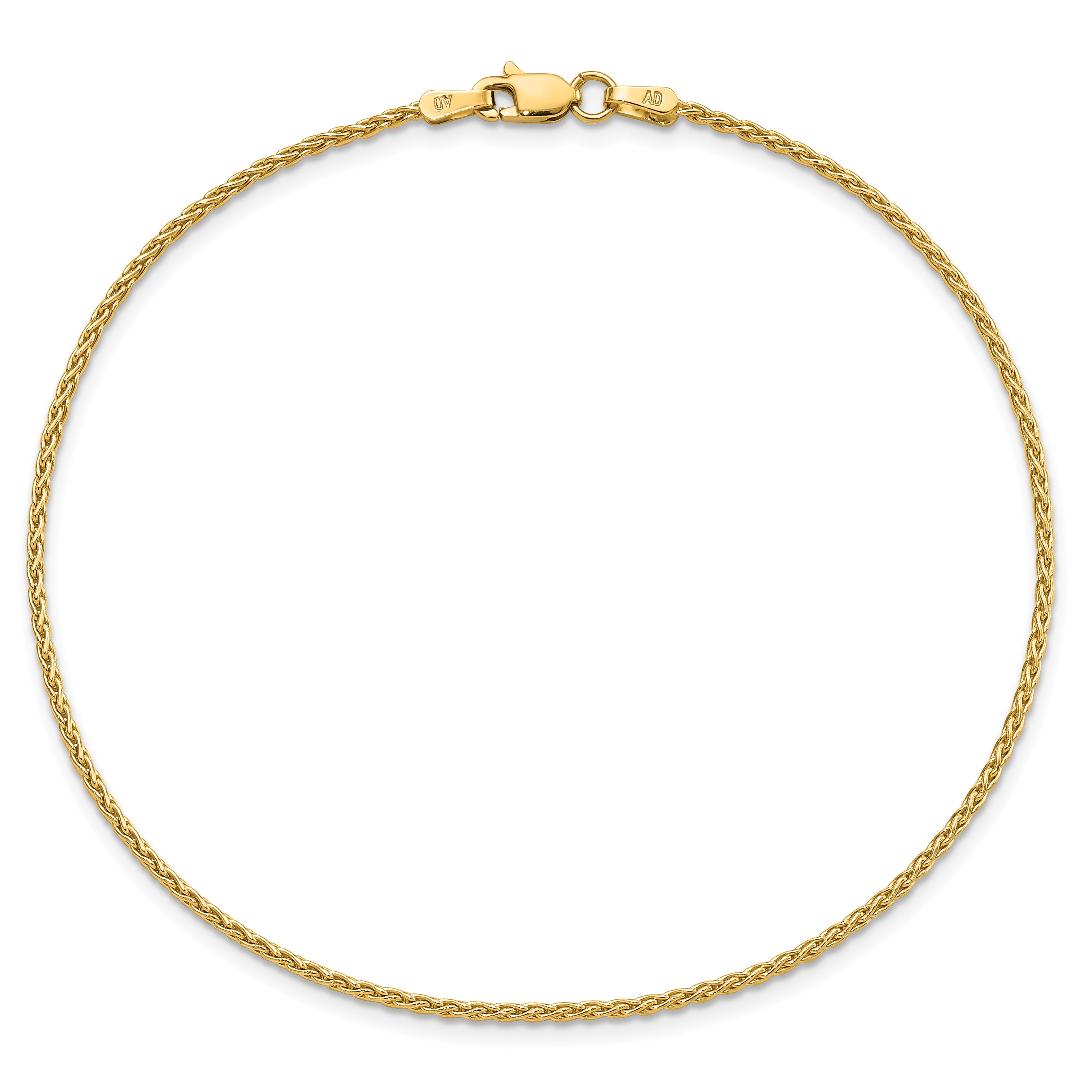 14k 9 inch 1.5mm Parisian Wheat with Lobster Clasp Anklet