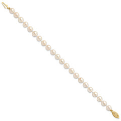 14k 6-7mm Round White Saltwater Akoya Cultured Pearl Bracelet