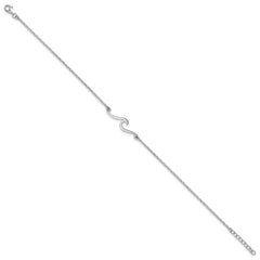 Sterling Silver Rhodium-plated Polished Wave 9 inch with a 1 inch extention Anklet