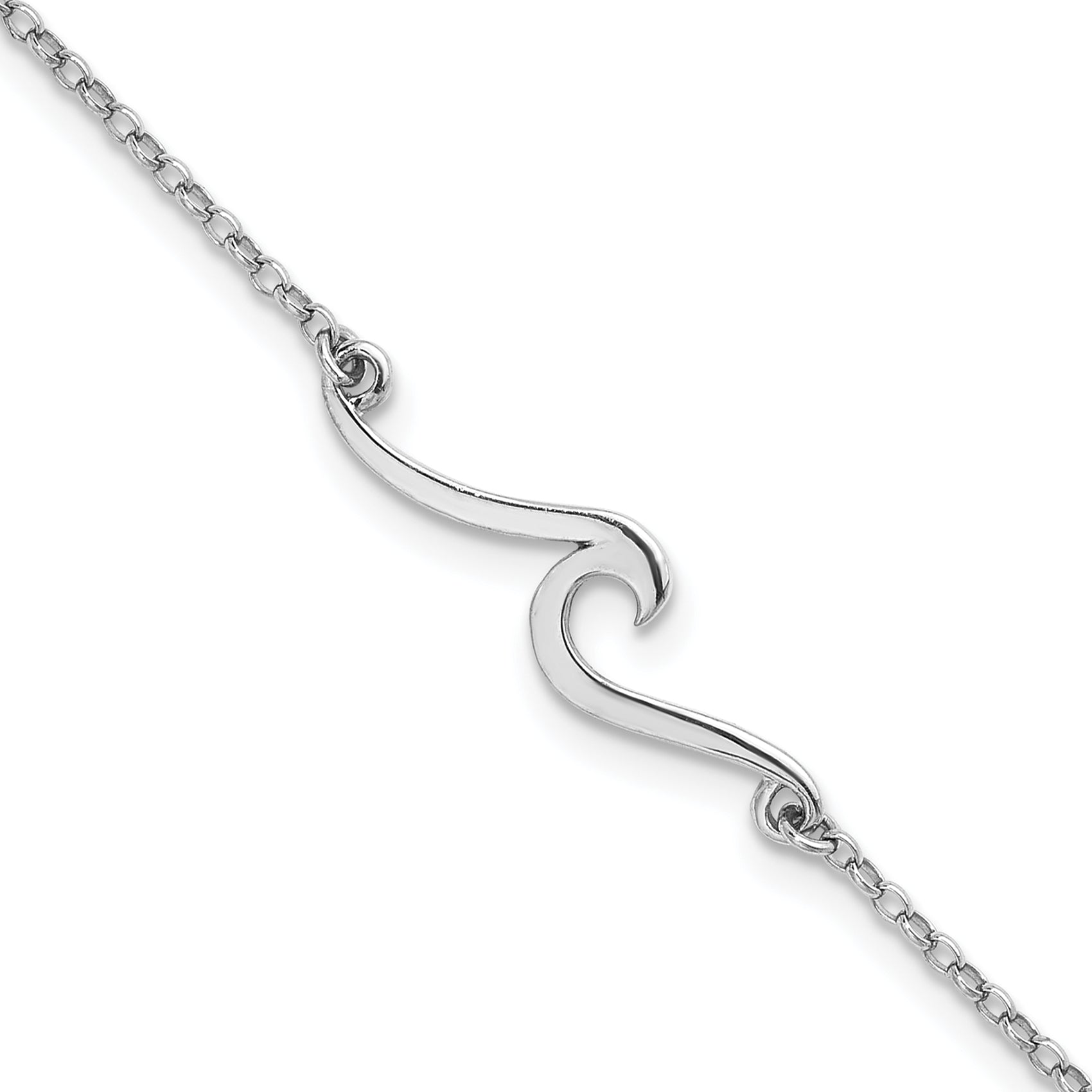 Sterling Silver Rhodium-plated Polished Wave 9 inch with a 1 inch extention Anklet