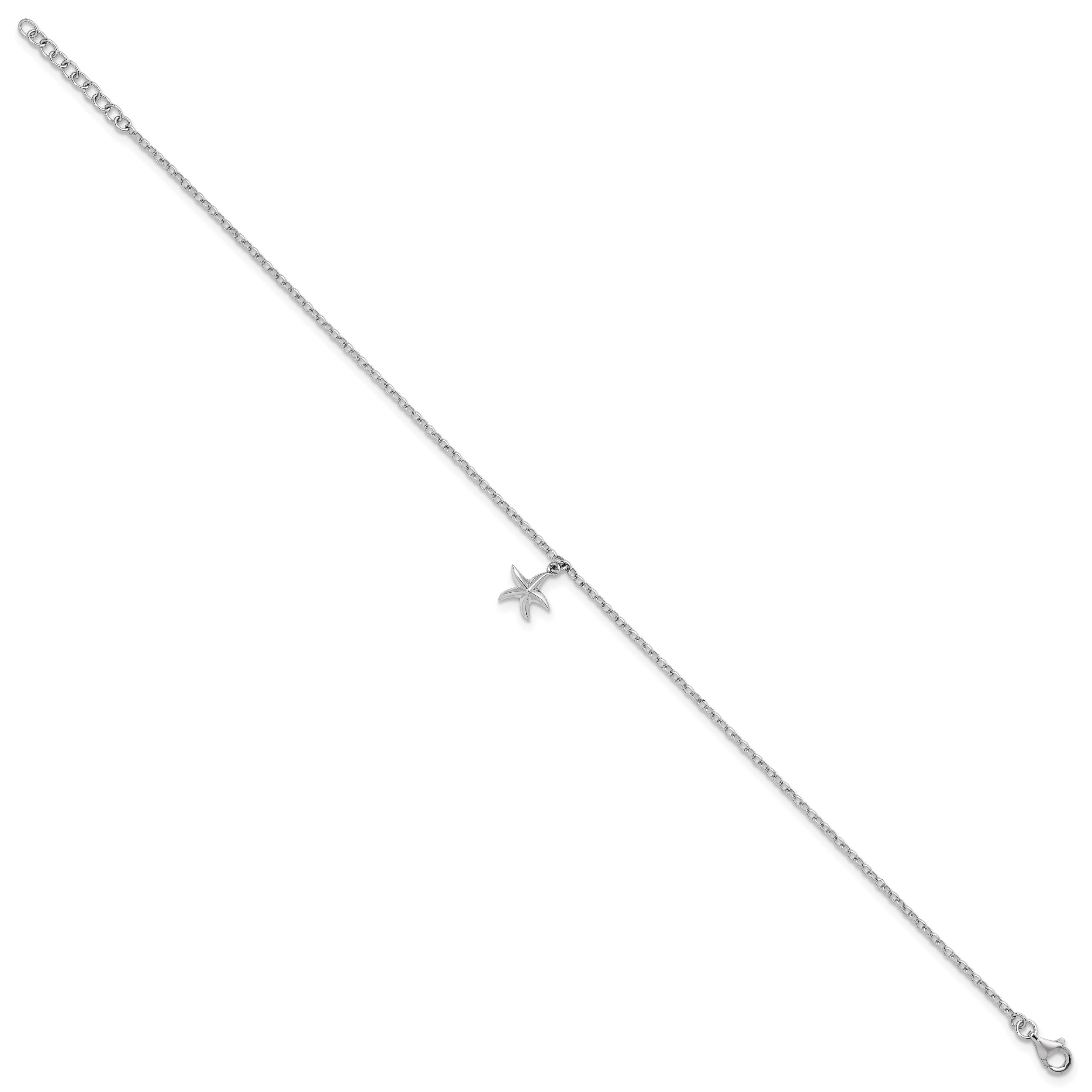 Sterling Silver Rhodium-Plated Dangle Starfish 9 inch with an 1 inch extention Anklet