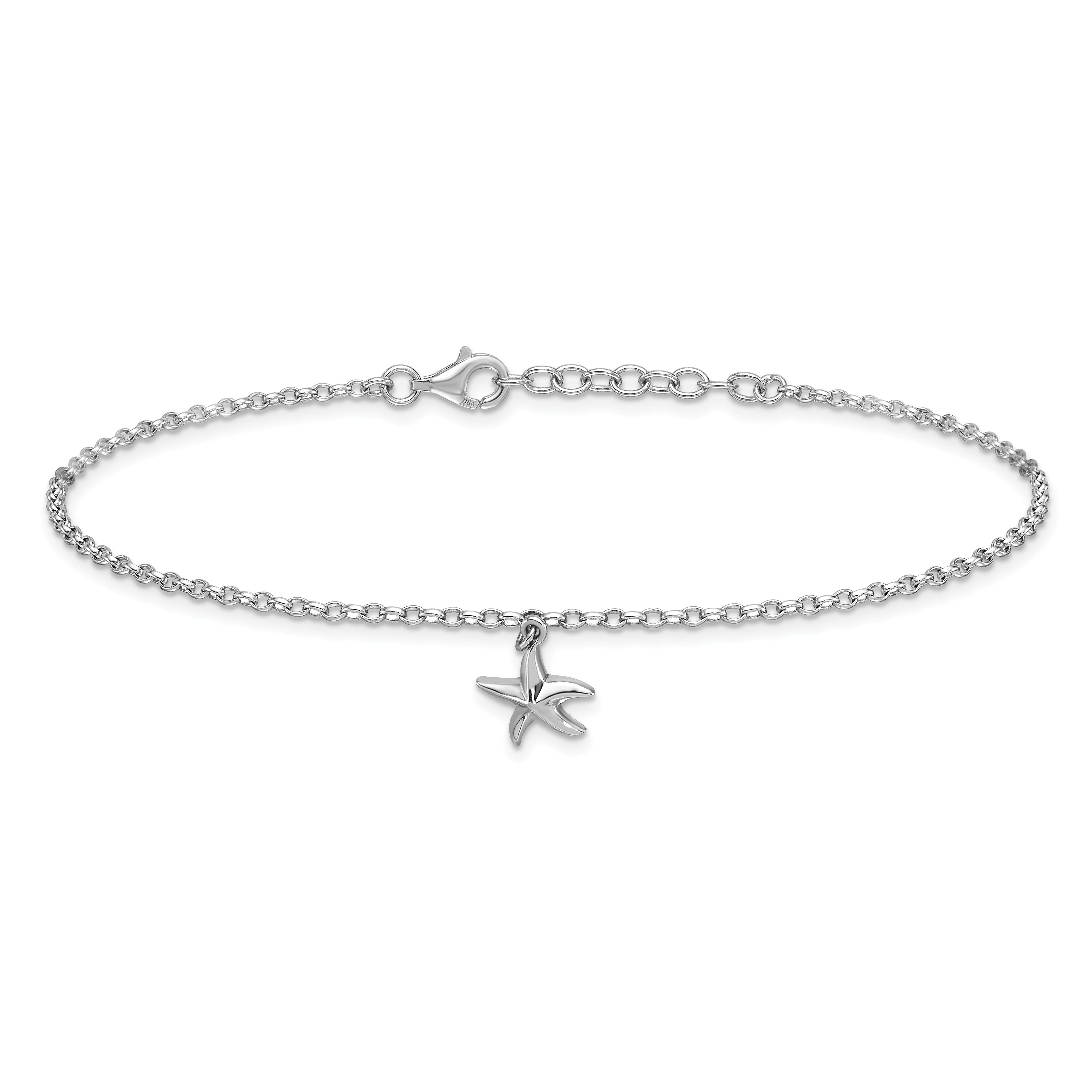 Sterling Silver Rhodium-Plated Dangle Starfish 9 inch with an 1 inch extention Anklet