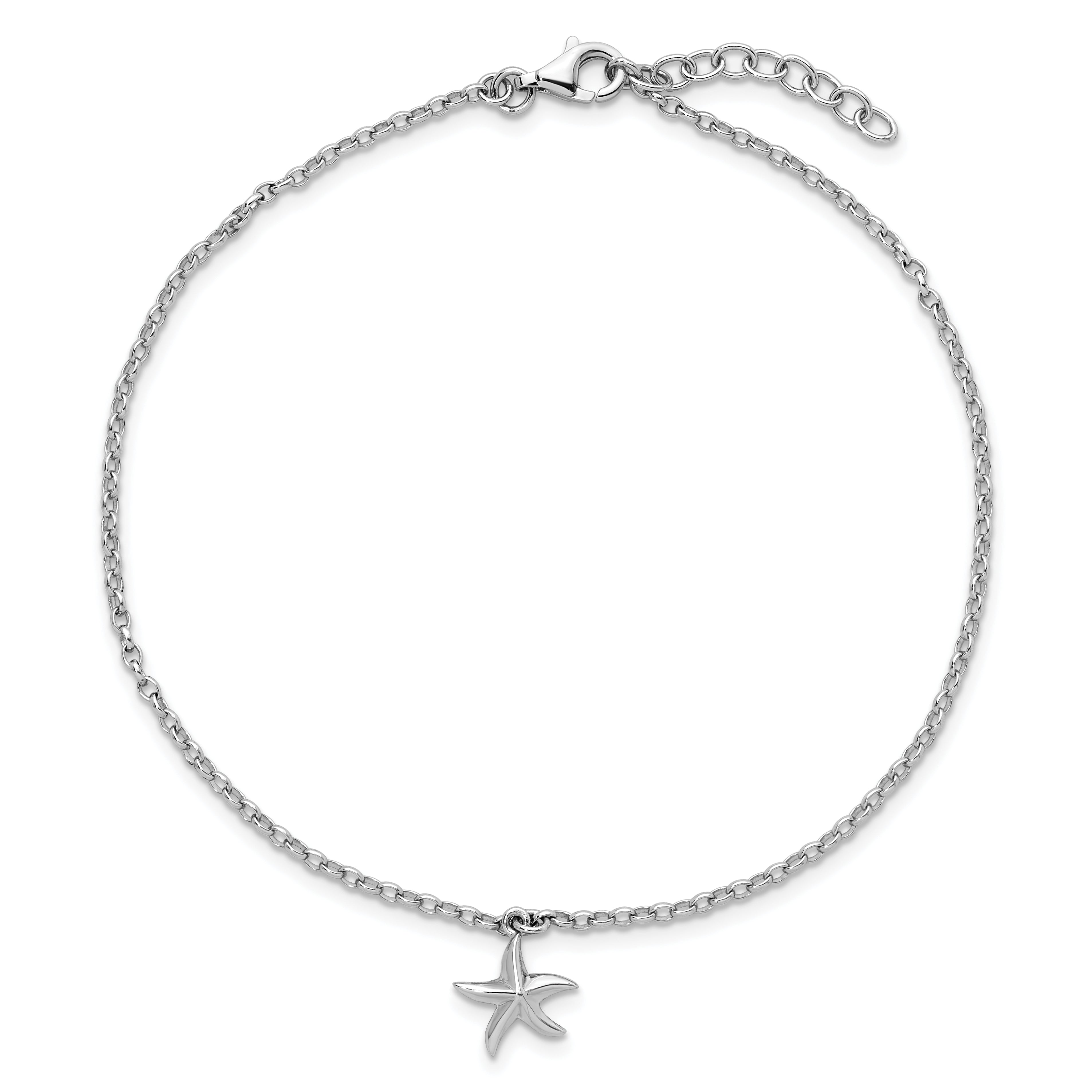 Sterling Silver Rhodium-Plated Dangle Starfish 9 inch with an 1 inch extention Anklet