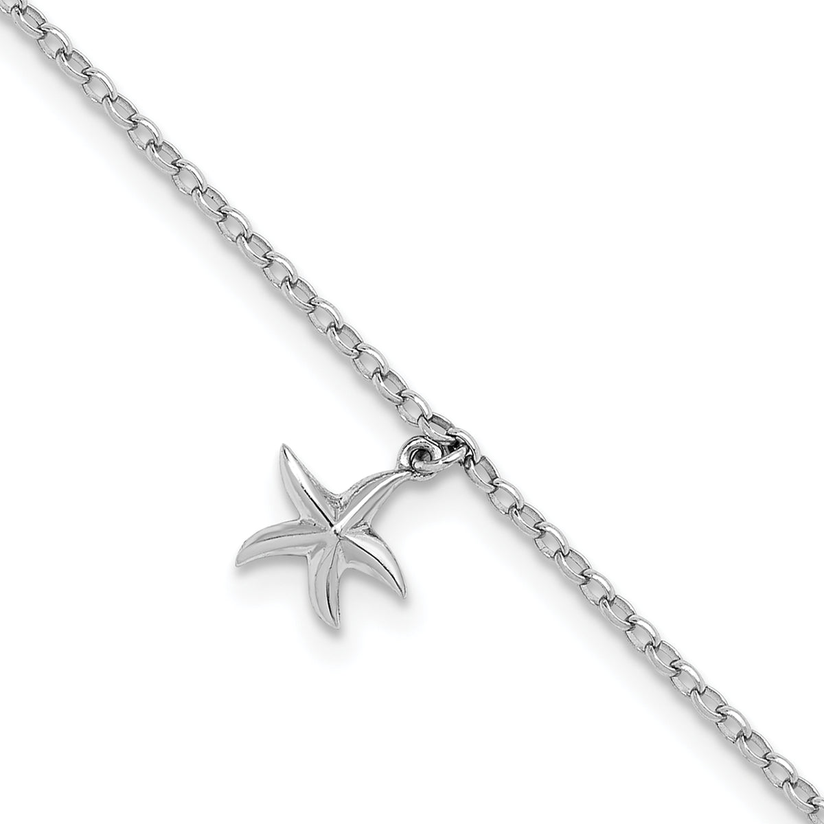 Sterling Silver Rhodium-Plated Dangle Starfish 9 inch with an 1 inch extention Anklet