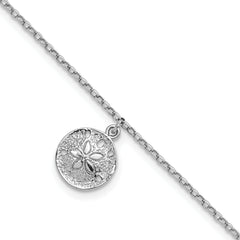 Sterling Silver Rhodium-Plated Textured Sand Dollar 9 inch with a 1 inch extention Anklet