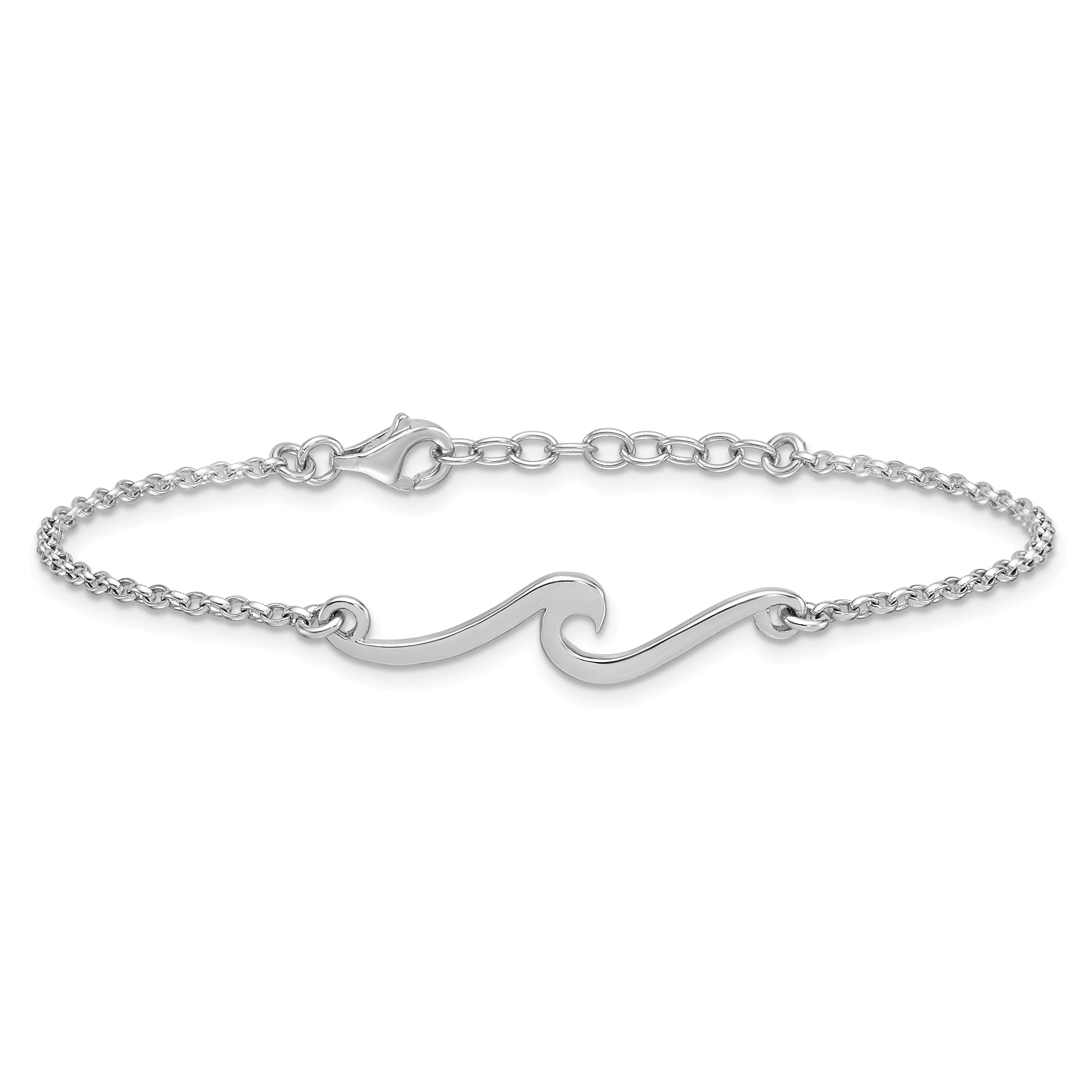 Sterling Silver Rhodium-plated Polished Wave 7 inch with a 1 inch extention Bracelet