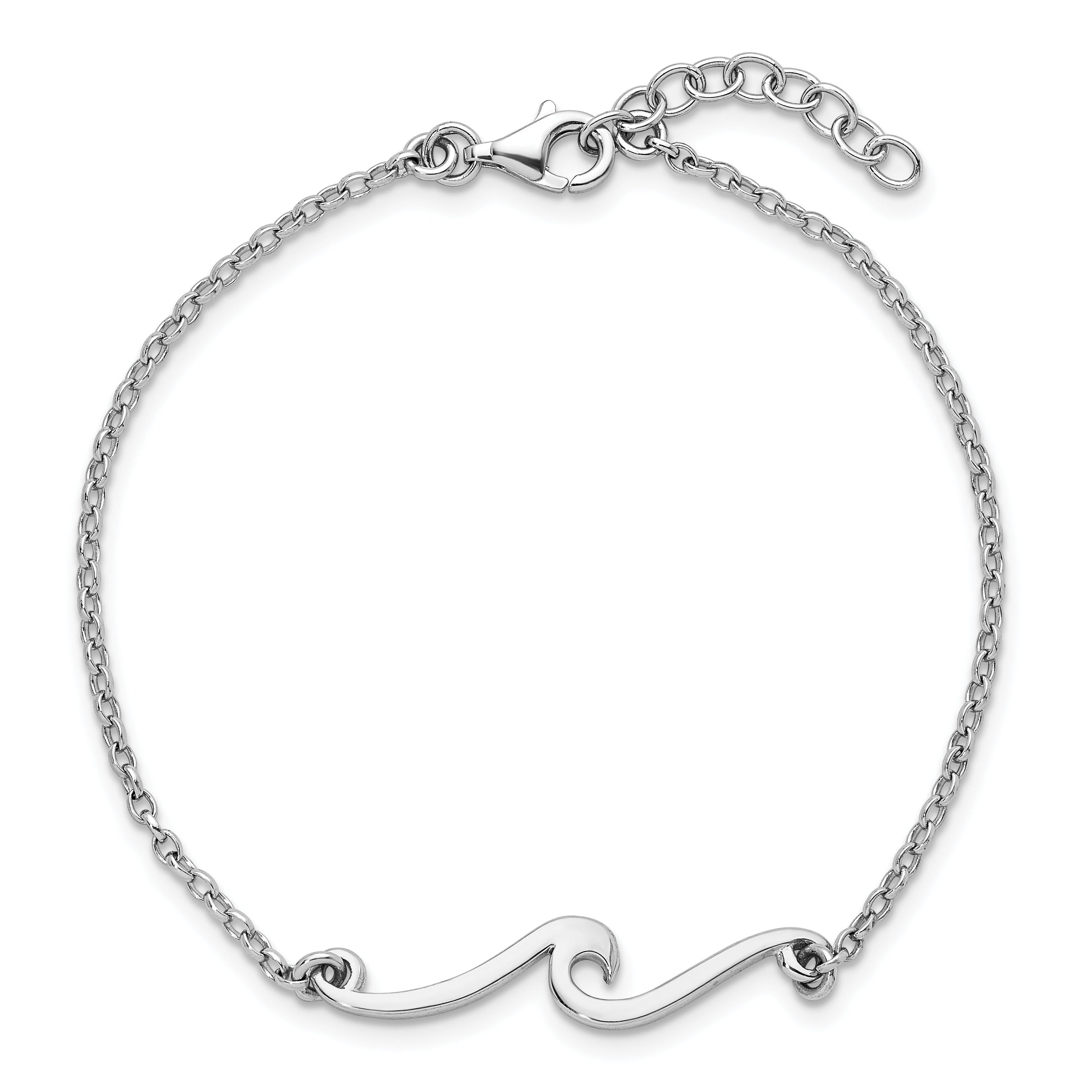 Sterling Silver Rhodium-plated Polished Wave 7 inch with a 1 inch extention Bracelet