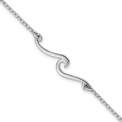 Sterling Silver Rhodium-plated Polished Wave 7 inch with a 1 inch extention Bracelet