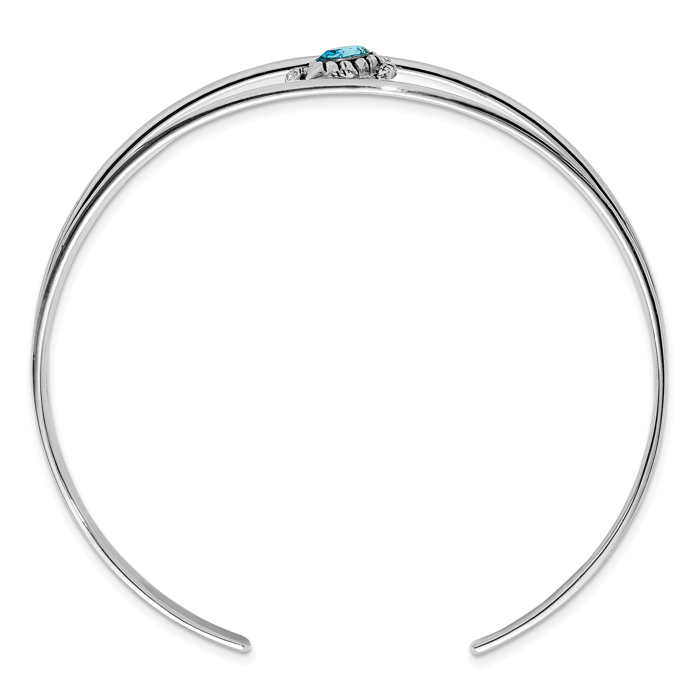 Sterling Silver Rhodium-plated Antiqued Blue Crystal Turtle Bangle