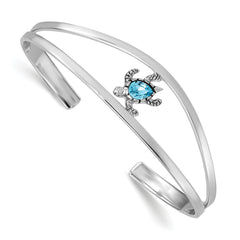 Sterling Silver Rhodium-plated Antiqued Blue Crystal Turtle Bangle