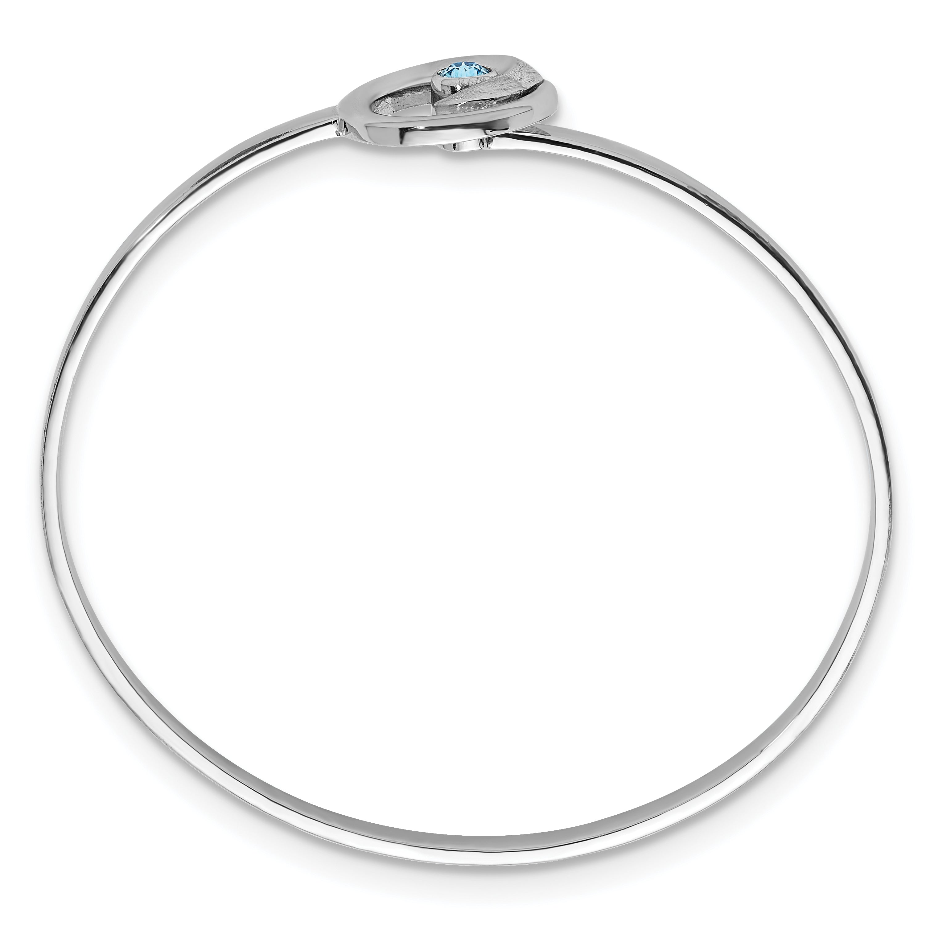 Sterling Silver Rhodium-Plated Polished Crystal Wave Closed Latch Bangle