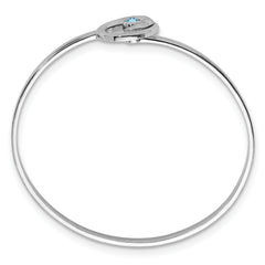 Sterling Silver Rhodium-Plated Polished Crystal Wave Closed Latch Bangle