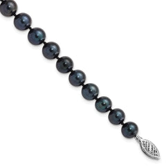 14k White Gold 7-8mm Round Black Saltwater Akoya Cultured Pearl Bracelet