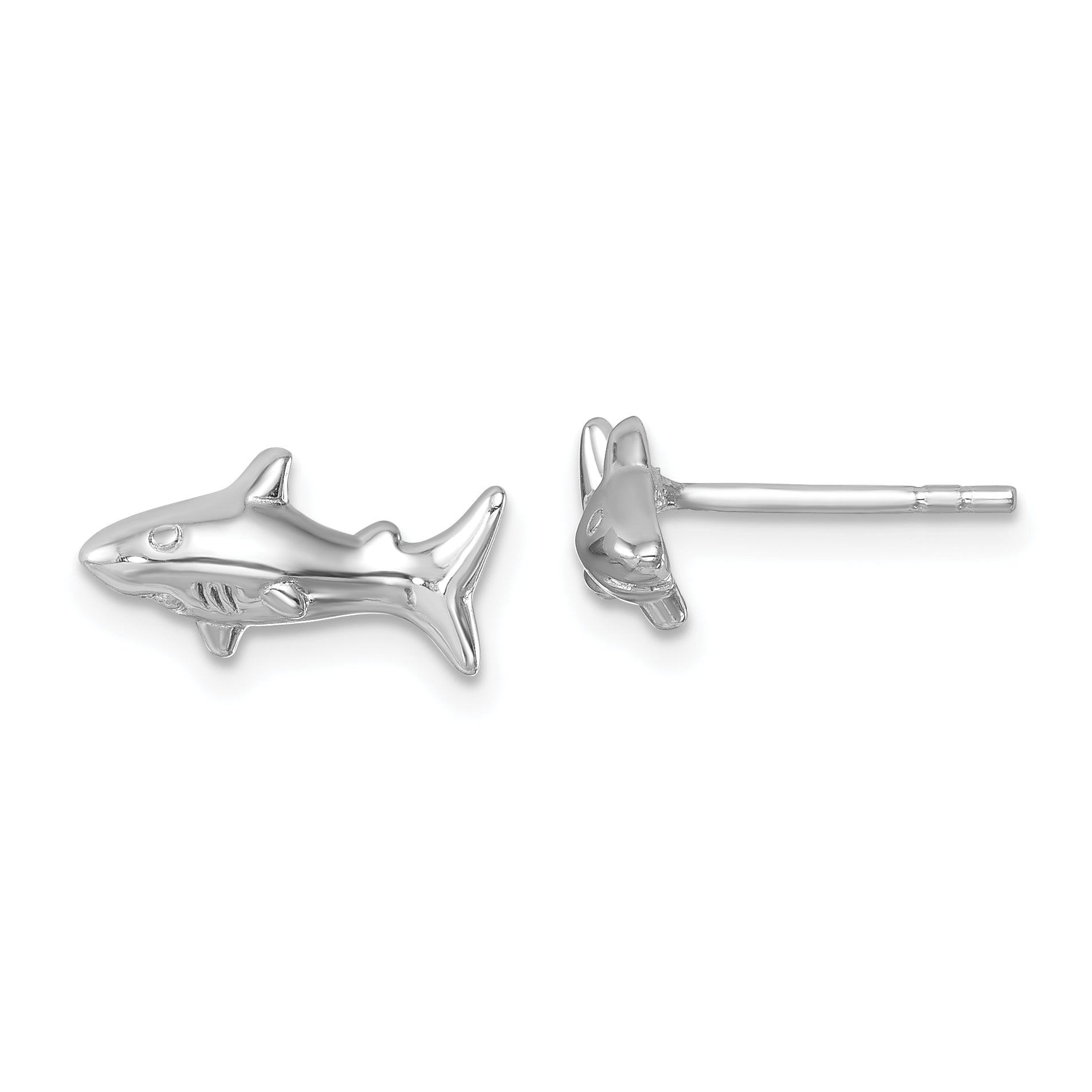 Sterling Silver Rhodium-Plated Polished Shark Post Earrings