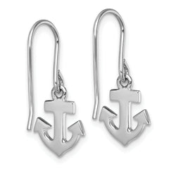 Sterling Silver Rhodium-Plated Polished Anchor Dangle Earrings