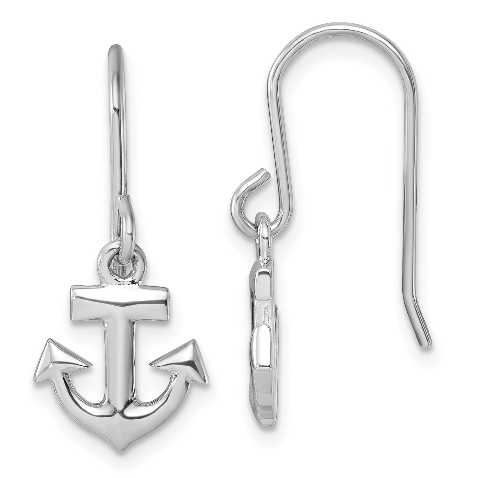 Sterling Silver Rhodium-Plated Polished Anchor Dangle Earrings