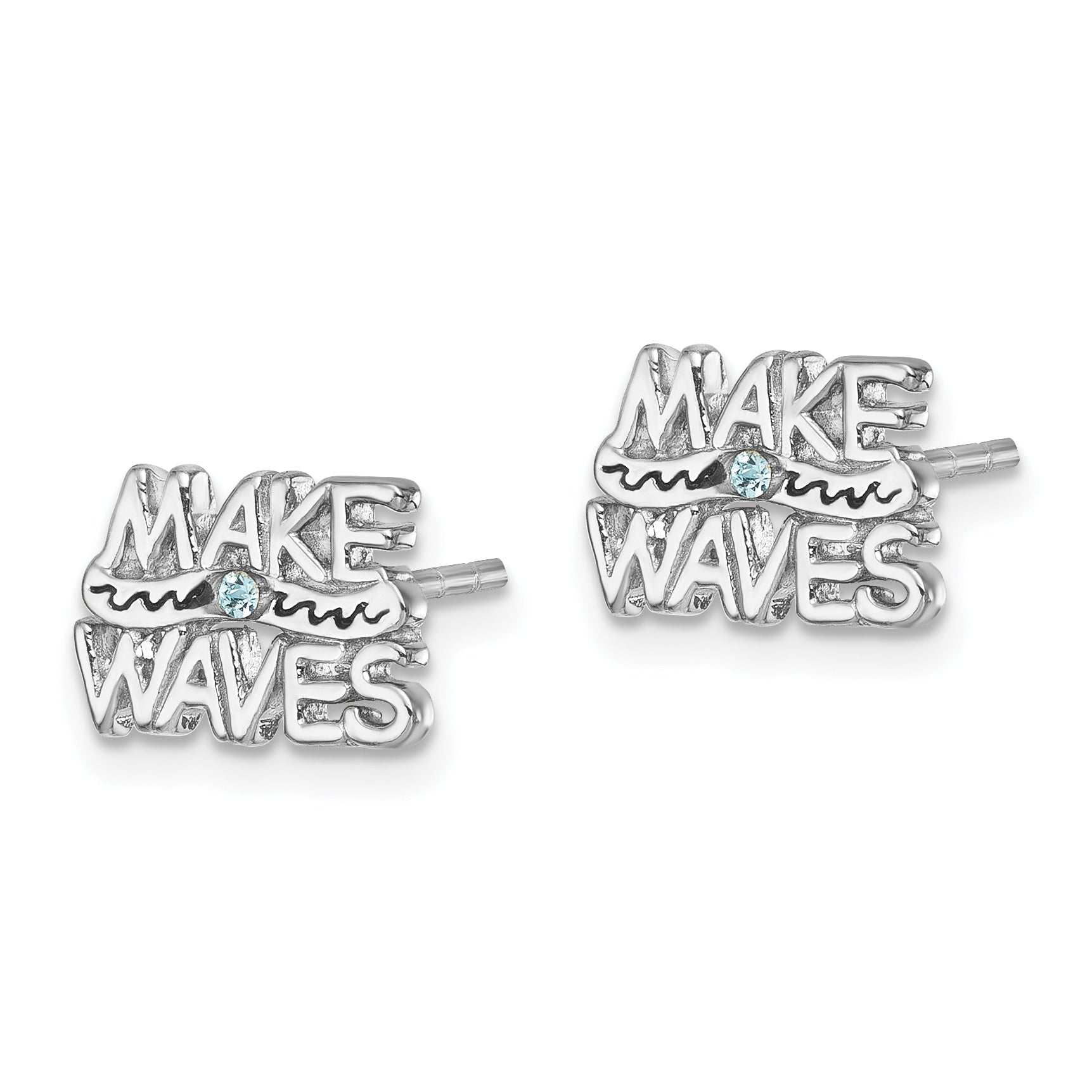 Sterling Silver Rhodium-Plated Polished 'Make Waves' Crystal Post Earrings