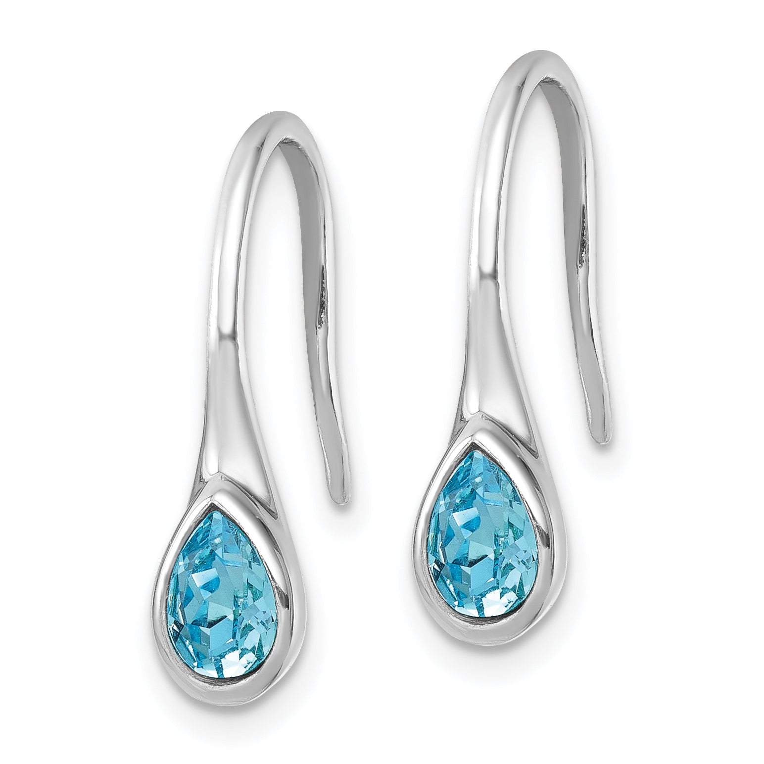 Sterling Silver Rhodium-Plated Polished Crystal Tear Drop Wire Earrings