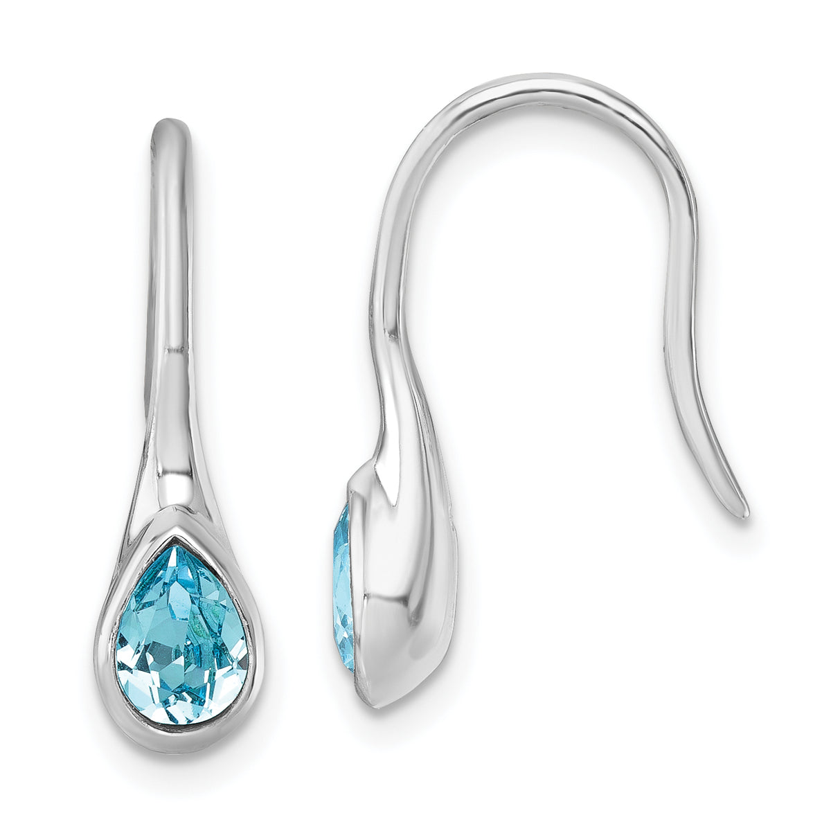 Sterling Silver Rhodium-Plated Polished Crystal Tear Drop Wire Earrings