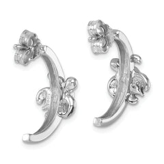 Sterling Silver Rhodium-plated Antiqued Crystal Turtle J-Hoop Earrings