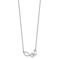 Sterling Silver Rhodium-Plated Polished Anchor and Eternity Symbol 17 inch with a 1 inch extention Necklace