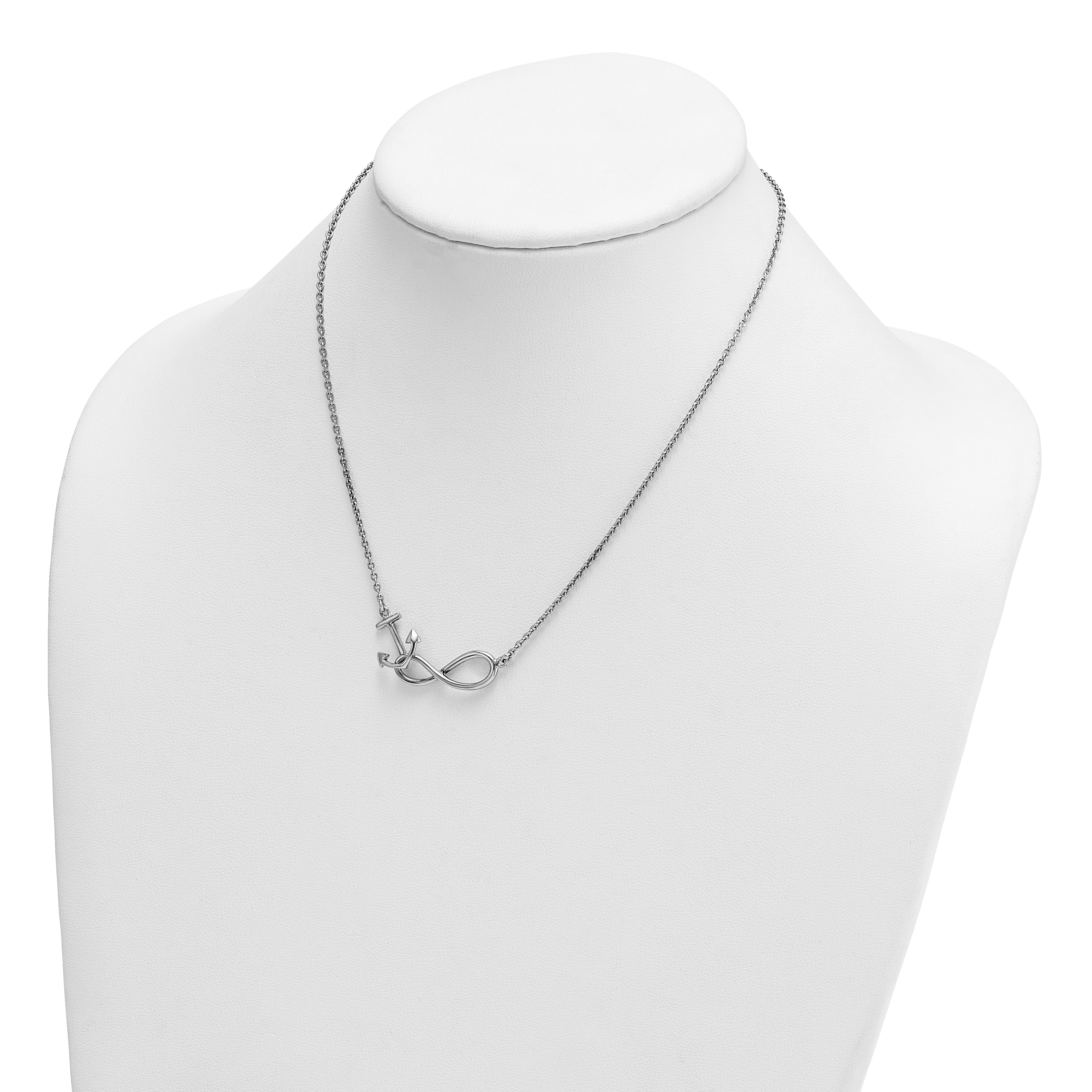 Sterling Silver Rhodium-Plated Polished Anchor and Eternity Symbol 17 inch with a 1 inch extention Necklace