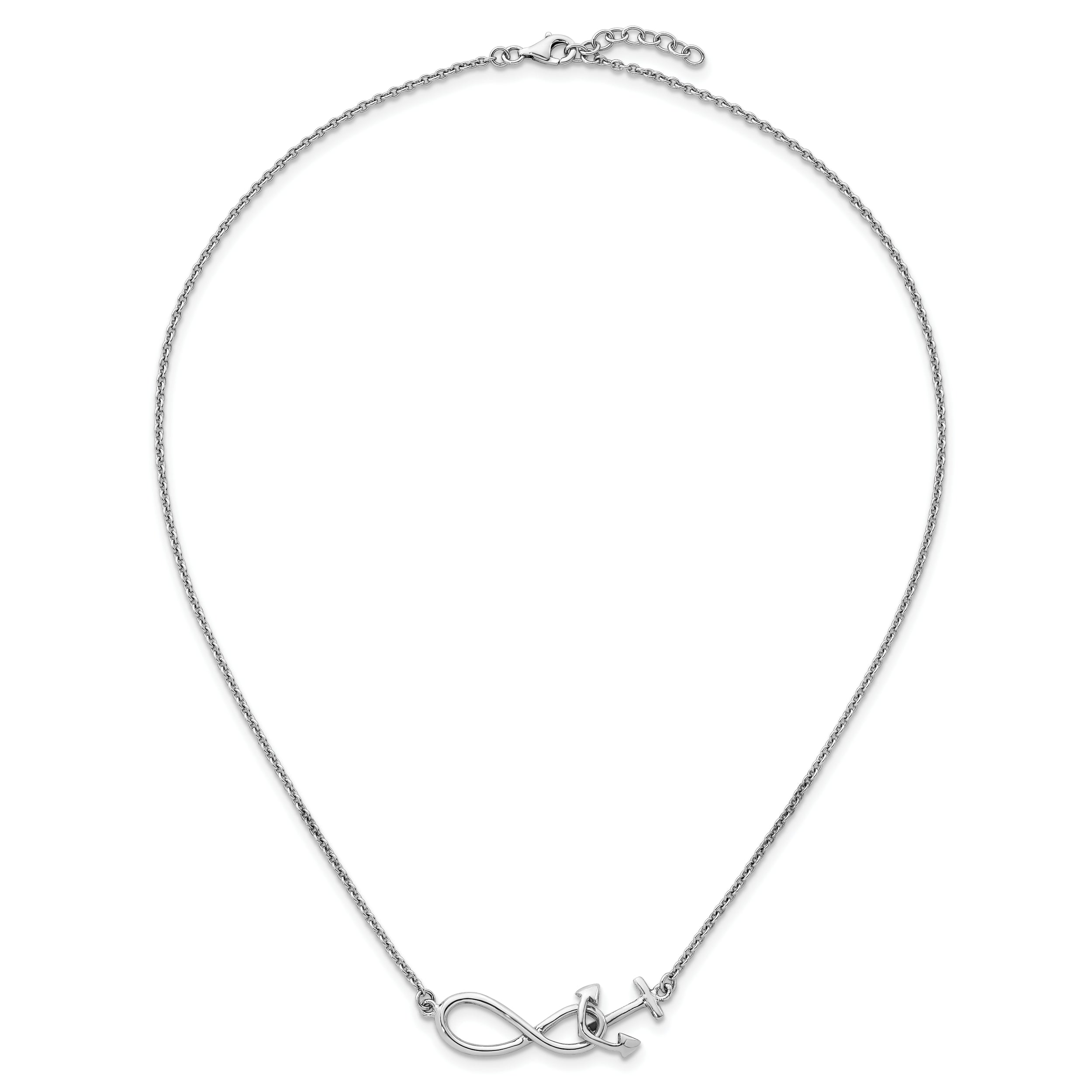 Sterling Silver Rhodium-Plated Polished Anchor and Eternity Symbol 17 inch with a 1 inch extention Necklace