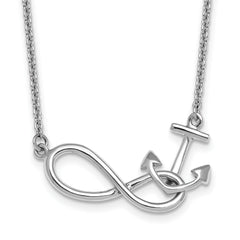 Sterling Silver Rhodium-Plated Polished Anchor and Eternity Symbol 17 inch with a 1 inch extention Necklace