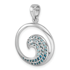 Sterling Silver Rhodium-Plated Polished CZ Wave Pendant