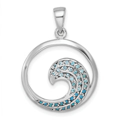 Sterling Silver Rhodium-Plated Polished CZ Wave Pendant