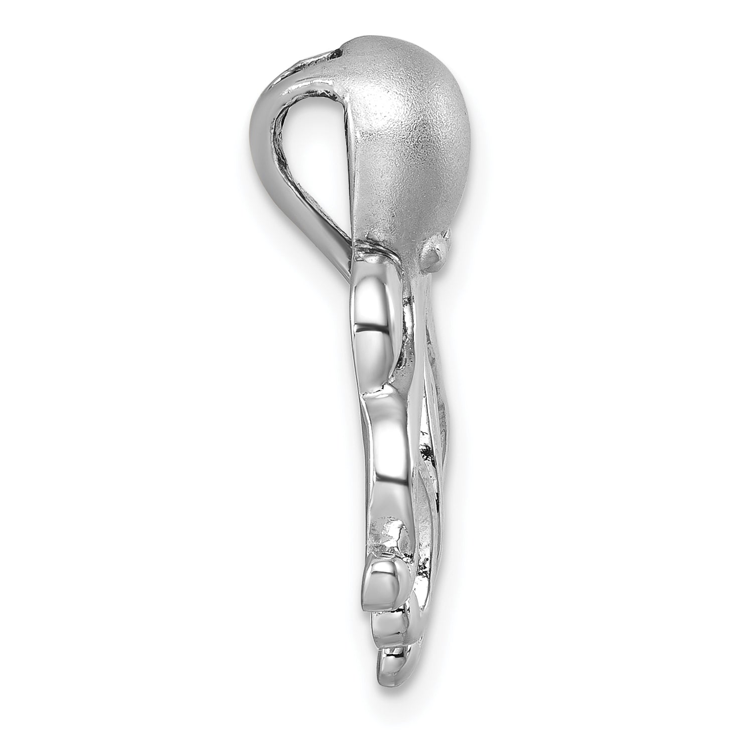 Sterling Silver Rhodium-Plated Polished and Brushed Octopus Pendant