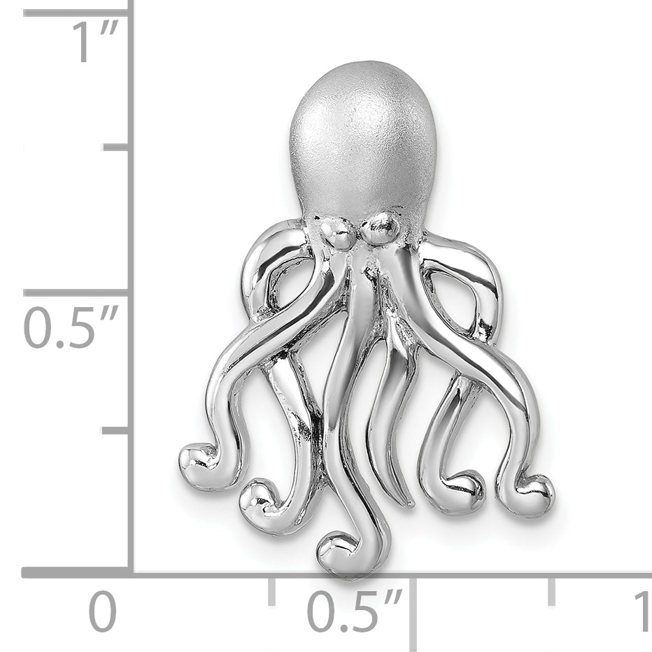 Sterling Silver Rhodium-Plated Polished and Brushed Octopus Pendant