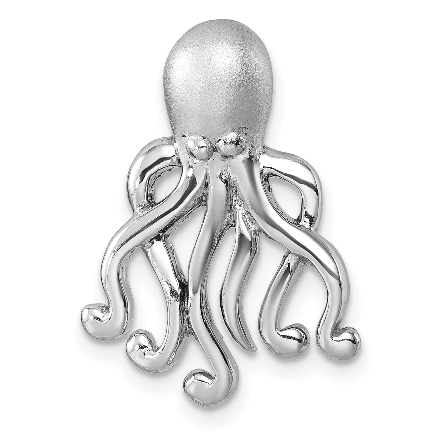 Sterling Silver Rhodium-Plated Polished and Brushed Octopus Pendant