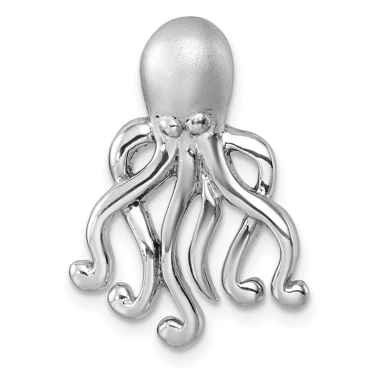 Sterling Silver Rhodium-Plated Polished and Brushed Octopus Pendant